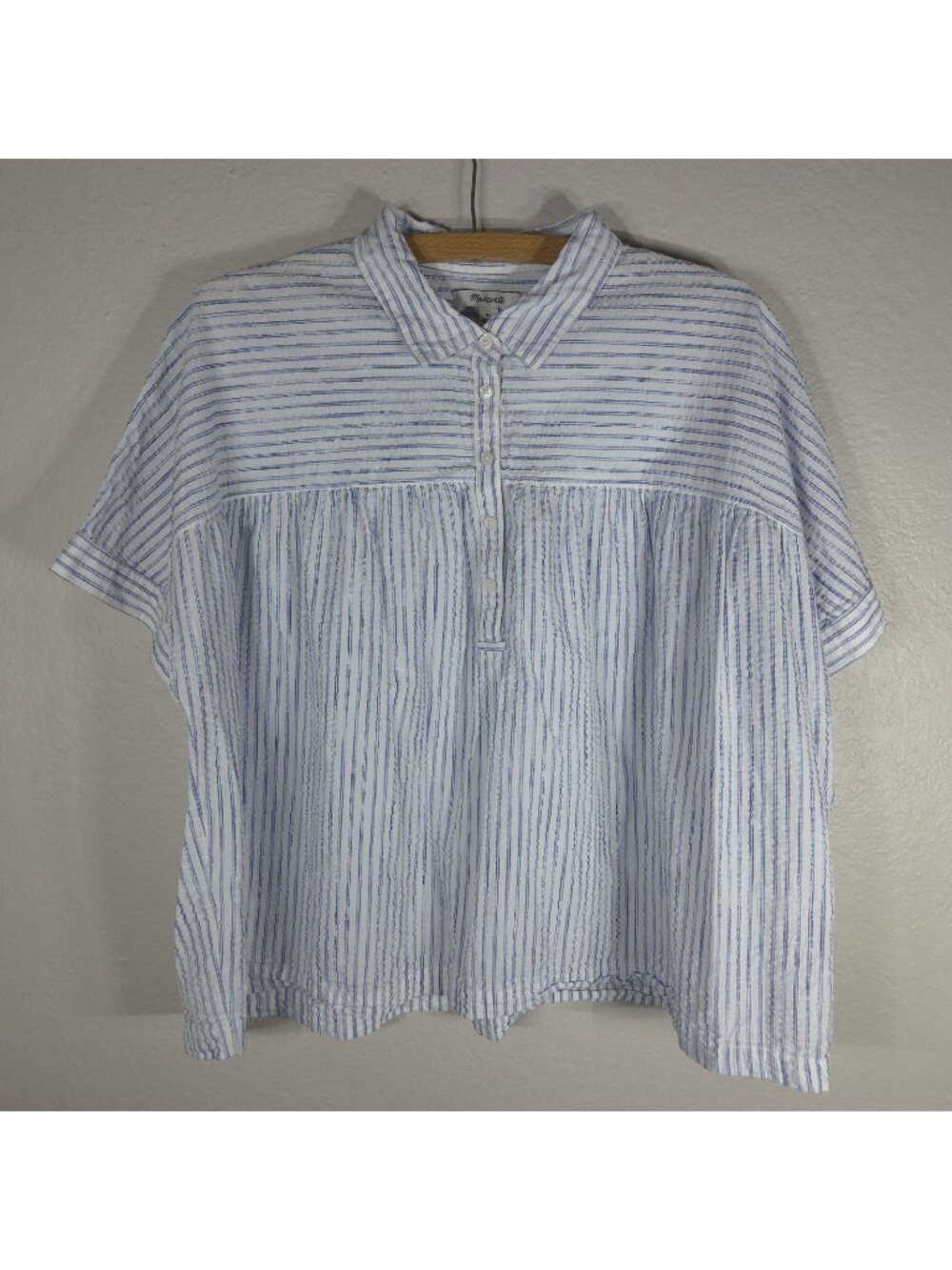 Madewell Shirred Yoke XL Button Up Top Popover White Dolman Sleeve Oversized